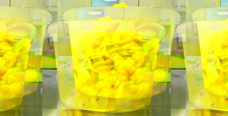 Manufakturen-Blog-PopArt-Projekt: Drei Eimer Melonen-Schnitt I, gelb (Foto: Wigmar Bressel) - basierend auf einem Foto in der Produktion von Henry's Eismanufaktur in Saarbrücken