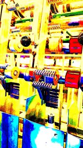 Manufakturen-Blog-PopArt-Projekt: Maschine IX, gelb (Foto: Wigmar Bressel) - basierend auf einem Foto im Maschinensaal der J. F. Effektgarne in Oelsnitz im Vogtland