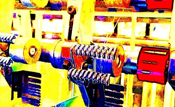 Manufakturen-Blog-PopArt-Projekt: Maschine IX, gelb (Foto: Wigmar Bressel) - basierend auf einem Foto im Maschinensaal der J. F. Effektgarne in Oelsnitz im Vogtland