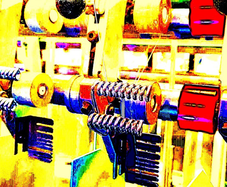 Manufakturen-Blog-PopArt-Projekt: Maschine IX, gelb (Foto: Wigmar Bressel) - basierend auf einem Foto im Maschinensaal der J. F. Effektgarne in Oelsnitz im Vogtland