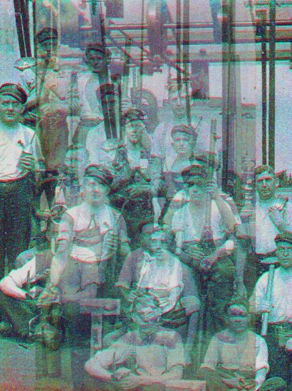 Manufakturen-Blog-PopArt-Projekt: Mitarbeiter I, jade (Foto: Wigmar Bressel) - basierend auf einem historischen Foto aus der Prägerei der Silberwarenmanufaktur Koch & Bergfeld in der Bremer Neustadt aus dem Jahr 1926