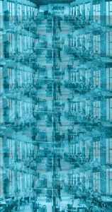 Manufakturen-Blog-PopArt-Projekt: Mitarbeiter III, aquamarin (Foto: Wigmar Bressel) - basierend auf einem historischen Foto aus dem Jahr 1926 in der Silberwarenmanufaktur Koch & Bergfeld in der Bremer Neustadt - sogenannte "Hammerarbeiter"