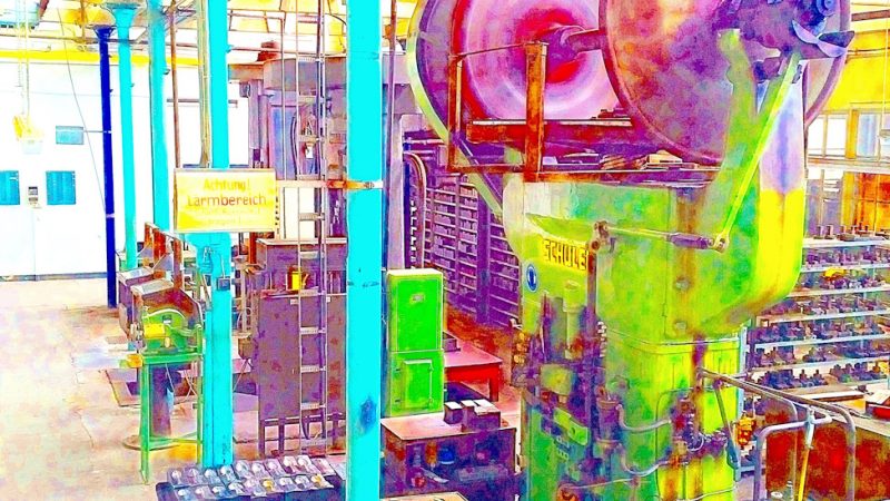 Manufakturen-Blog-PopArt-Projekt: Die Presse II, pastell (Foto: Wigmar Bressel) - basierend auf einem Foto im historischen Maschinensaal, der Prägerei, der Silberwarenmanufaktur Koch & Bergfeld in der Bremer Neustadt