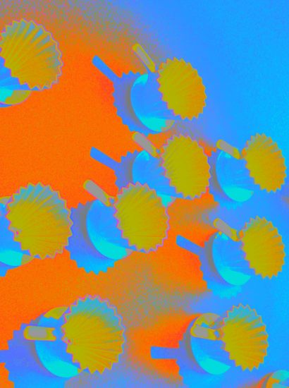 Manufakturen-Blog-PopArt-Projekt: Kaffeefilter, ocker (Foto: Wigmar Bressel) - basierend auf einem Foto einer Installation aus Kaffeefiltern aus der Königlichen Porzellanmanufaktur (KPM) an einer Wand im Restaurant 'Dong - A' im KPM Hotel & Residences in der Englischen Straße 6 in Berlin