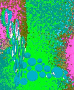 Manufakturen-Blog-PopArt-Projekt: Teller, blau (Foto: Wigmar Bressel) - basierend auf einem Foto einer Installation aus Tellern aus der Königlichen Porzellanmanufaktur (KPM) an einer Wand im Restaurant 'Dong - A' im KPM Hotel & Residences in der Englischen Straße 6 in Berlin