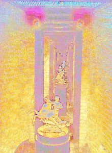 Manufakturen-Blog-PopArt-Projekt: Goldene Reiter (Foto: Wigmar Bressel) - basierend auf einem Foto von einer Installation im großen Brennofen in der historischen Ofenhalle der Königlichen Porzellanmanufaktur (KPM) in der Berliner Wegelystraße 1