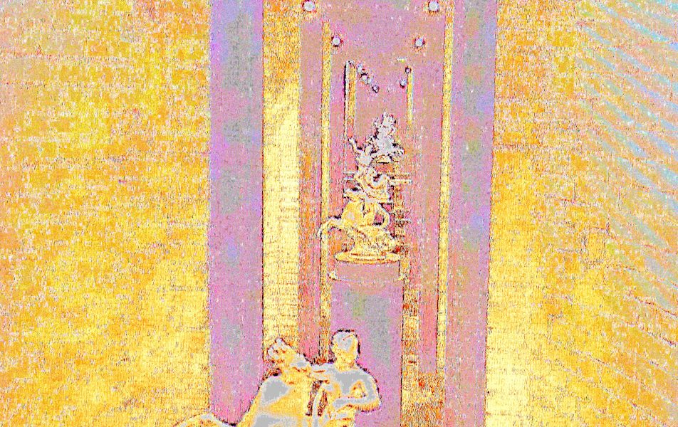 Manufakturen-Blog-PopArt-Projekt: Goldene Reiter (Foto: Wigmar Bressel) - basierend auf einem Foto von einer Installation im großen Brennofen in der historischen Ofenhalle der Königlichen Porzellanmanufaktur (KPM) in der Berliner Wegelystraße 1