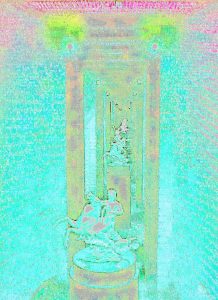 Manufakturen-Blog-PopArt-Projekt: Jade-Reiter (Foto: Wigmar Bressel) - basierend auf einem Foto von einer Installation im großen Brennofen in der historischen Ofenhalle der Königlichen Porzellanmanufaktur (KPM) in der Berliner Wegelystraße 1