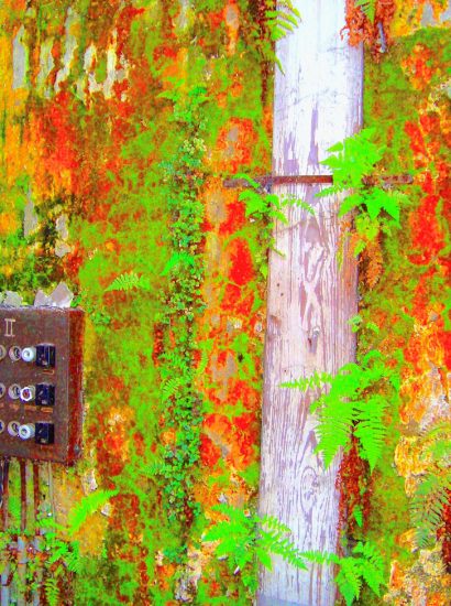 Manufakturen-Blog-PopArt-Projekt: Elektroverteilung III, gelb / neongrün / rot (Im Dschungel) (Foto: Wigmar Bressel) - basierend auf einem Foto in der Alten Poliererei der Silberwarenmanufaktur Koch & Bergfeld in der Bremer Neustadt