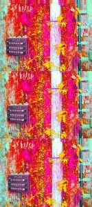 Manufakturen-Blog-PopArt-Projekt: Elektroverteilung III dreifach, pink / gelb / jade (Im Dschungel) (Foto: Wigmar Bressel) - basierend auf einem Foto in der Alten Poliererei der Silberwarenmanufaktur Koch & Bergfeld in der Bremer Neustadt