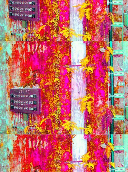 Manufakturen-Blog-PopArt-Projekt: Elektroverteilung III dreifach, pink / gelb / jade (Im Dschungel) (Foto: Wigmar Bressel) - basierend auf einem Foto in der Alten Poliererei der Silberwarenmanufaktur Koch & Bergfeld in der Bremer Neustadt