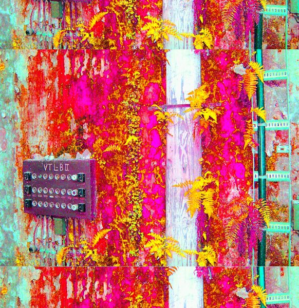 Manufakturen-Blog-PopArt-Projekt: Elektroverteilung III dreifach, pink / gelb / jade (Im Dschungel) (Foto: Wigmar Bressel) - basierend auf einem Foto in der Alten Poliererei der Silberwarenmanufaktur Koch & Bergfeld in der Bremer Neustadt