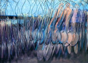 Manufakturen-Blog-PopArt-Projekt: Schablonen, blau (Foto: Wigmar Bressel) - basierend auf einem Foto im Werkzeugbau der Besteckmanufaktur von Koch & Bergfeld in der Bremer Neustadt