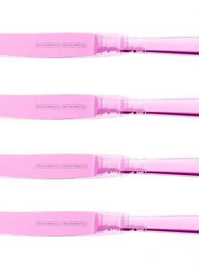 Manufakturen-Blog-PopArt-Projekt: Vier Messer, rosa (Foto: Wigmar Bressel) - basierend auf einem Foto von Messern des Modells 'Spaten' der Silberwarenmanufaktur Koch & Bergfeld in Bremen; das Modell trägt die Nummer 'Null' - es stammt aus dem Gründungsjahr 1829 und stammt aus der Feder von Firmengründer Gottfried Koch. Es war vielleicht das meistverkaufte Messer des Unternehmens in Millionenauflage über die 195 Jahre...