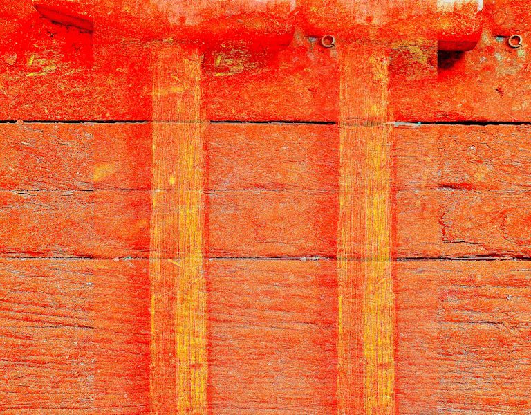 Manufakturen-Blog-PopArt-Projekt: Hammer II ("Die zwei Hämmer"), orange (Foto: Wigmar Bressel) - basierend auf einem Foto in der Werkstatt der Leinenweberei Hoffmann in Neukirch in der Oberlausitz