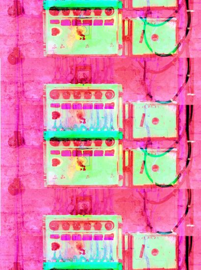 Manufakturen-Blog-PopArt-Projekt: Elektroverteilung II dreifach, johannisbeerrot (Foto: Wigmar Bressel) - basierend auf einem Foto im Websaal der Leinenmanufaktur Seegers & Sohn in Steinhude