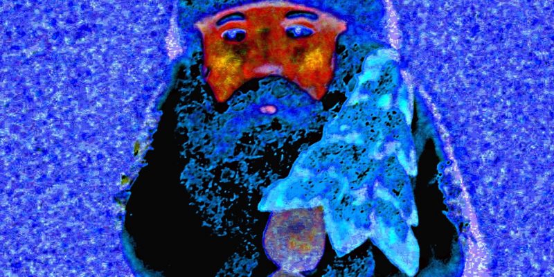 Manufakturen-Blog-PopArt-Projekt: Weihnachtsmann, blau (Foto: Wigmar Bressel) - basierend auf einem Foto eines historischen Weihnachtsbaum-Anhängers aus der Papiermaché-Manufaktur Marolin aus Steinach im thüringischen Schiefergebirge