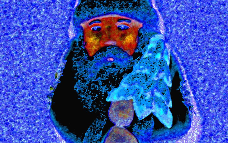 Manufakturen-Blog-PopArt-Projekt: Weihnachtsmann, blau (Foto: Wigmar Bressel) - basierend auf einem Foto eines historischen Weihnachtsbaum-Anhängers aus der Papiermaché-Manufaktur Marolin aus Steinach im thüringischen Schiefergebirge