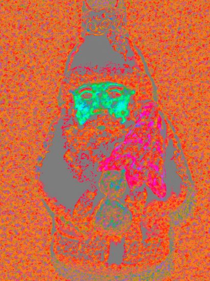 Manufakturen-Blog-PopArt-Projekt: Weihnachtsmann, orange (Foto: Wigmar Bressel) - basierend auf einem Foto eines historischen Weihnachtsbaum-Anhängers aus der Papiermaché-Manufaktur Marolin aus Steinach im thüringischen Schiefergebirge