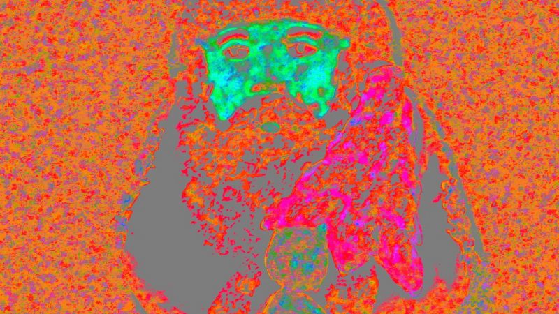 Manufakturen-Blog-PopArt-Projekt: Weihnachtsmann, orange (Foto: Wigmar Bressel) - basierend auf einem Foto eines historischen Weihnachtsbaum-Anhängers aus der Papiermaché-Manufaktur Marolin aus Steinach im thüringischen Schiefergebirge