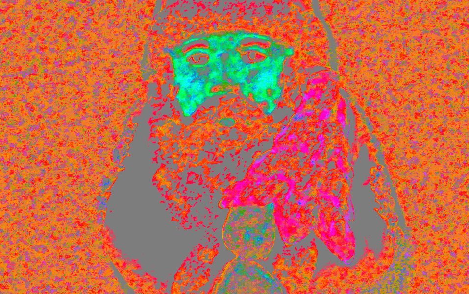 Manufakturen-Blog-PopArt-Projekt: Weihnachtsmann, orange (Foto: Wigmar Bressel) - basierend auf einem Foto eines historischen Weihnachtsbaum-Anhängers aus der Papiermaché-Manufaktur Marolin aus Steinach im thüringischen Schiefergebirge