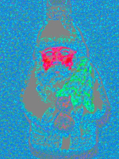 Manufakturen-Blog-PopArt-Projekt: Weihnachtsmann, blau II (Foto: Wigmar Bressel) - basierend auf einem Foto eines historischen Weihnachtsbaum-Anhängers aus der Papiermaché-Manufaktur Marolin aus Steinach im thüringischen Schiefergebirge