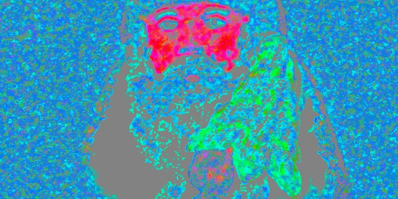 Manufakturen-Blog-PopArt-Projekt: Weihnachtsmann, blau II (Foto: Wigmar Bressel) - basierend auf einem Foto eines historischen Weihnachtsbaum-Anhängers aus der Papiermaché-Manufaktur Marolin aus Steinach im thüringischen Schiefergebirge