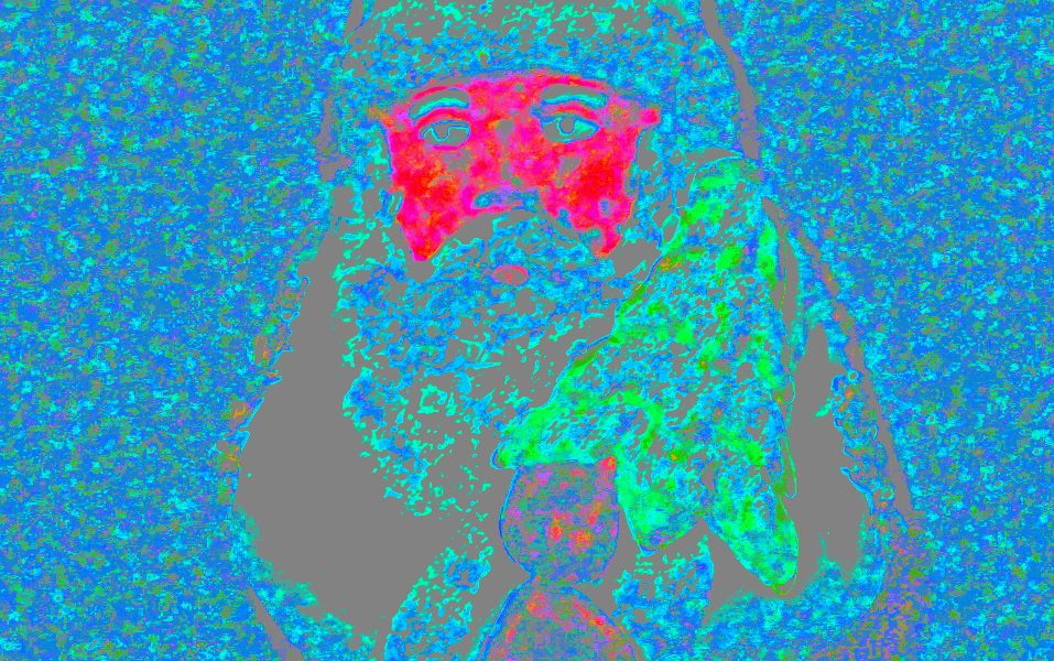 Manufakturen-Blog-PopArt-Projekt: Weihnachtsmann, blau II (Foto: Wigmar Bressel) - basierend auf einem Foto eines historischen Weihnachtsbaum-Anhängers aus der Papiermaché-Manufaktur Marolin aus Steinach im thüringischen Schiefergebirge