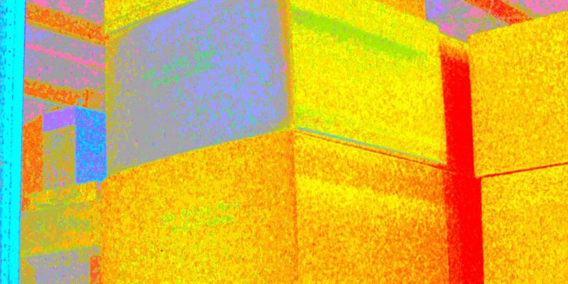 Manufakturen-Blog-PopArt-Projekt: Kuben, taubenblau / gelb (Foto: Wigmar Bressel) - basierend auf einem Foto in der Matratzenmanufaktur Wulff Med Tec im Dithmarschener Fedderingen