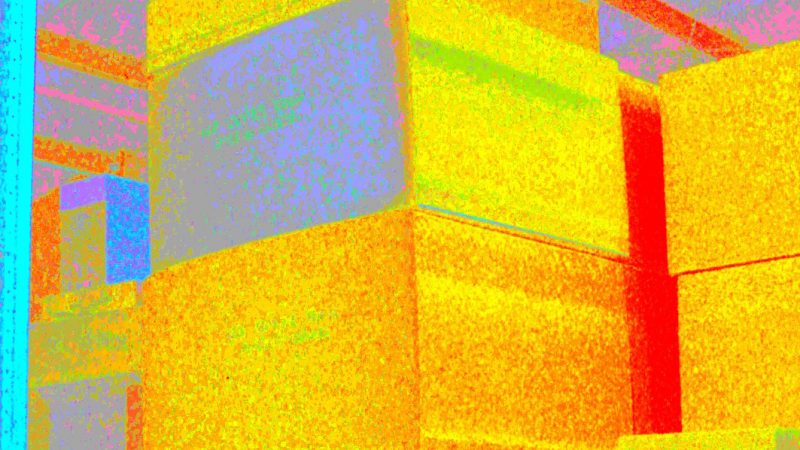 Manufakturen-Blog-PopArt-Projekt: Kuben, taubenblau / gelb (Foto: Wigmar Bressel) - basierend auf einem Foto in der Matratzenmanufaktur Wulff Med Tec im Dithmarschener Fedderingen