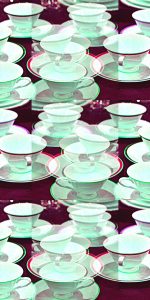 Manufakturen-Blog-PopArt-Projekt: Tassen IV, lindgrün / bordeaux (Foto: Wigmar Bressel) - basierend auf einem Foto von Tassen der Serie 'Heritage' am Messestand der Porzellanmanufaktur Dibbern aus dem schleswig-holsteinischen Bargteheide auf der Frankfurter Messe 'Ambiente'