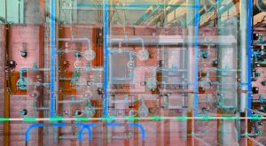 Manufakturen-Blog-PopArt-Projekt: Elektroverteilung IV (Brennofen), blau (Foto: Wigmar Bressel) - basierend auf einem Foto am Brennofen in der Produktion der Porzellanmanufaktur Fürstenberg