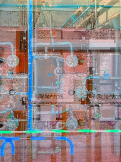 Manufakturen-Blog-PopArt-Projekt: Elektroverteilung IV (Brennofen), blau (Foto: Wigmar Bressel) - basierend auf einem Foto am Brennofen in der Produktion der Porzellanmanufaktur Fürstenberg