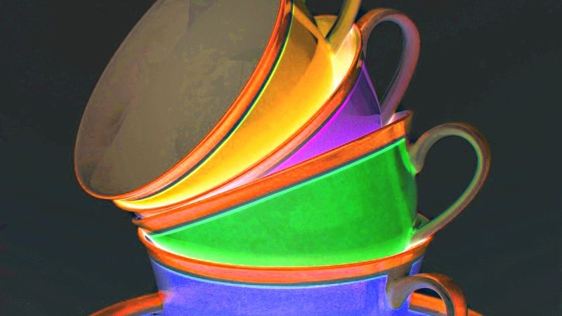 Manufakturen-Blog-PopArt-Projekt: Vier Tassen II, golden (Foto: Wigmar Bressel) - basierend auf einem Foto von Tassen der Serie Colourmix der Porzellanmanufaktur Reichenbach