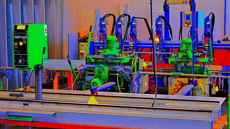 Manufakturen-Blog-PopArt-Projekt: Produktion V, neongrün (Foto: Wigmar Bressel) - basierend auf einem Foto im Zuschnitt in der Produktion der Trennwandbau Dessau im sachsen-anhaltinischen Dessau-Roßlau