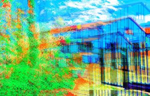 Manufakturen-Blog-PopArt-Projekt: Die Coastland Wollweberei I, hellblau (Foto: Wigmar Bressel) - basierend auf einem Foto vom Produktionsgebäude im niedersächsischen Zetel (Foto: Wigmar Bressel)