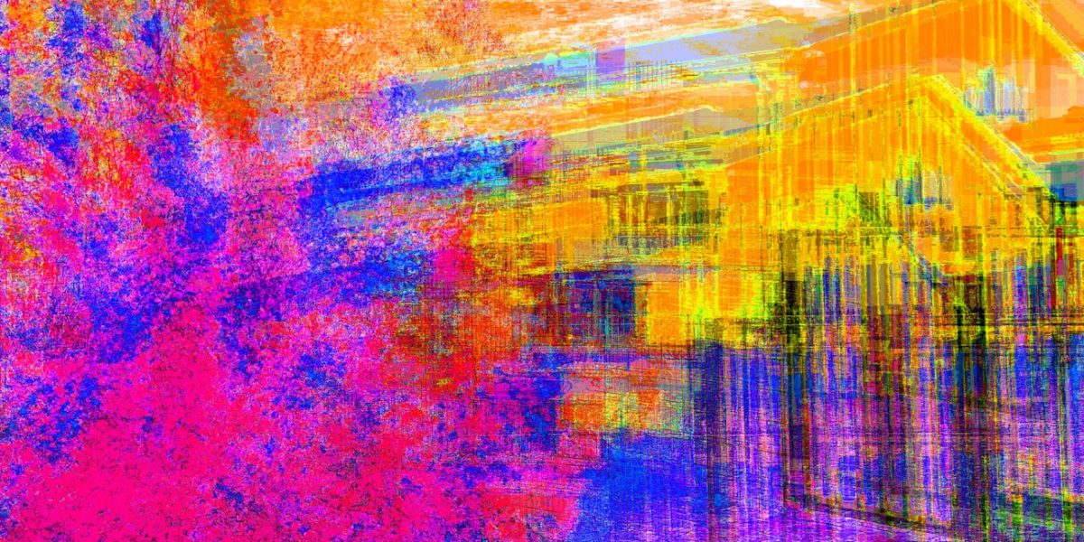 Manufakturen-Blog-PopArt-Projekt: Die Coastland Wollweberei II, orange (Foto: Wigmar Bressel) - basierend auf einem Foto vom Produktionsgebäude im niedersächsischen Zetel