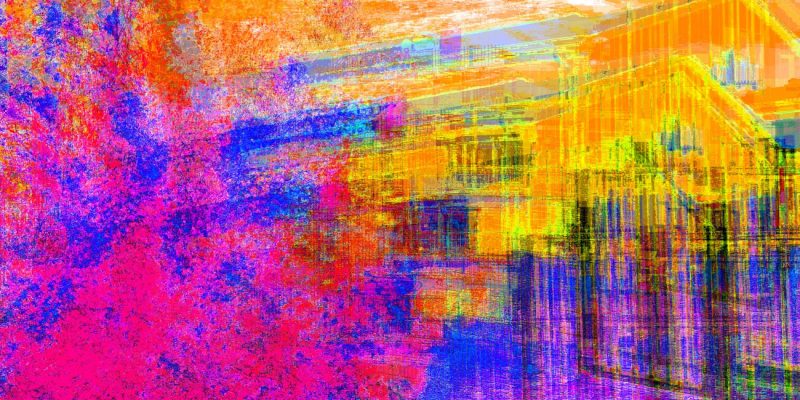 Manufakturen-Blog-PopArt-Projekt: Die Coastland Wollweberei II, orange (Foto: Wigmar Bressel) - basierend auf einem Foto vom Produktionsgebäude im niedersächsischen Zetel