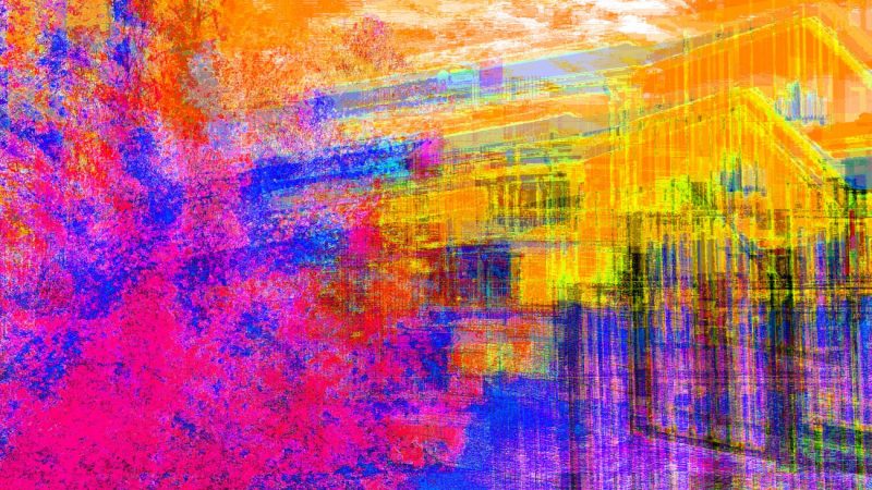 Manufakturen-Blog-PopArt-Projekt: Die Coastland Wollweberei II, orange (Foto: Wigmar Bressel) - basierend auf einem Foto vom Produktionsgebäude im niedersächsischen Zetel