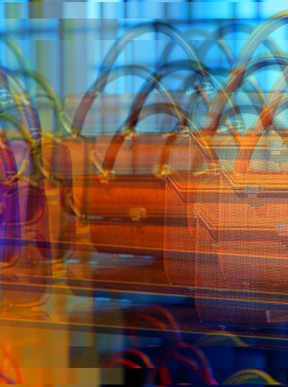 Manufakturen-Blog-PopArt-Projekt: Handtaschen I, orange (Foto: Wigmar Bressel) - basierend auf einem Foto von Martin Specht im Showroom der Handtaschenmanufaktur Comtesse in Obertshausen