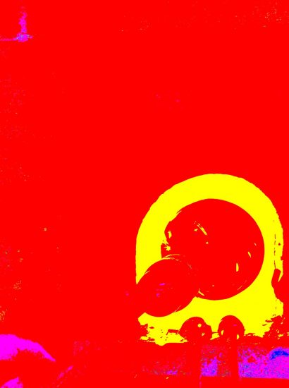 Manufakturen-Blog-PopArt-Projekt: Glasofen II, rot (Foto: Wigmar Bressel) - basierend auf einem Foto am Brennofen der Glasmanufaktur Dorotheenhütte in Wolfach im Schwarzwald - beim Glasmachen