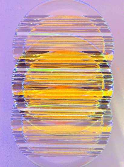 Manufakturen-Blog-PopArt-Projekt: Whisky-Tumbler, gelb (Foto: Wigmar Bressel) - basierend auf einem Foto des Bodens eines Whisky-Tumblers aus der Dorotheenhütte Wolfach