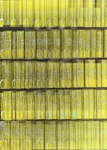 Manufakturen-Blog-PopArt-Projekt: Gelbpause I (Foto: Wigmar Bressel) - basierend auf einem Foto einer Seite aus einem der mehr als 250 Folianten mit mehr als 10 000 technischen Original-Tuschezeichnungen der Silberwarenmanufaktur Koch & Bergfeld in Bremen; hier: Teelöffel