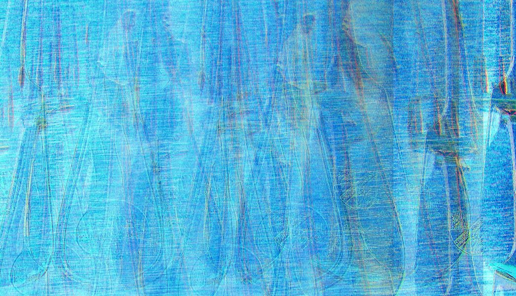 Manufakturen-Blog-PopArt-Projekt: Gabeln, hellblau (Foto: Wigmar Bressel) - basierend auf einem Foto in der Produktion der Silberwarenmanufaktur Koch & Bergfeld in Bremen