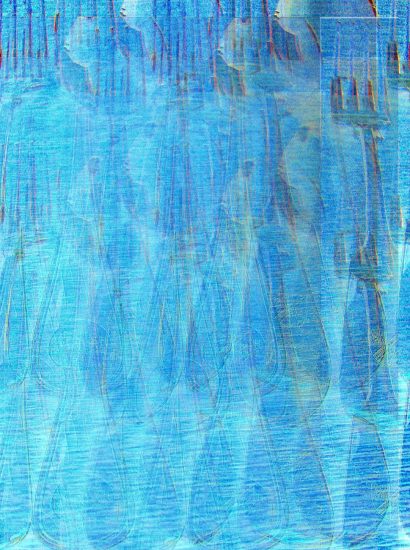 Manufakturen-Blog-PopArt-Projekt: Gabeln, hellblau (Foto: Wigmar Bressel) - basierend auf einem Foto in der Produktion der Silberwarenmanufaktur Koch & Bergfeld in Bremen