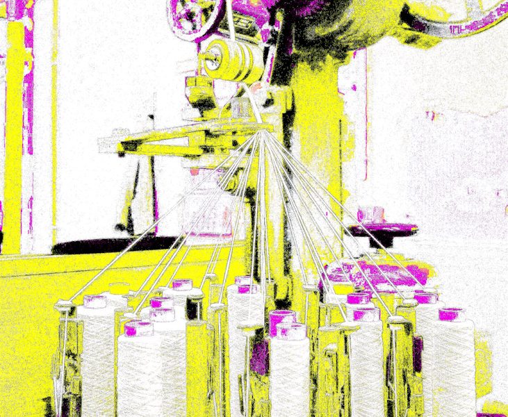 Manufakturen-Blog-PopArt-Projekt: Maschine IV (Kordelmaschine), gelb (Foto: Wigmar Bressel) - basierend auf einem Foto aus der Leinenmanufaktur Hoffmann in Neukirch/Lausitz