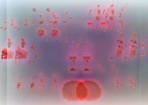 Manufakturen-Blog-PopArt-Projekt: Die dekonstruierte Figurinen-Gruppe, doppelt, pink (Foto: Wigmar Bressel) - basierend auf einem Foto im Museum im Schloss der Porzellanmanufaktur Fürstenberg