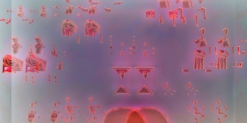 Manufakturen-Blog-PopArt-Projekt: Die dekonstruierte Figurinen-Gruppe, doppelt, pink (Foto: Wigmar Bressel) - basierend auf einem Foto im Museum im Schloss der Porzellanmanufaktur Fürstenberg