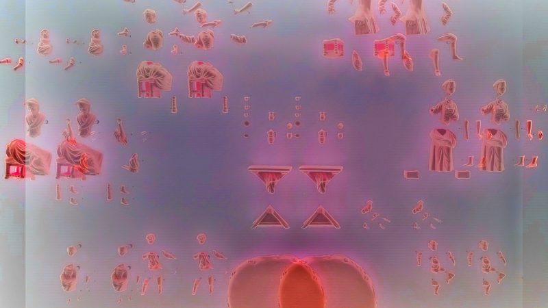 Manufakturen-Blog-PopArt-Projekt: Die dekonstruierte Figurinen-Gruppe, doppelt, pink (Foto: Wigmar Bressel) - basierend auf einem Foto im Museum im Schloss der Porzellanmanufaktur Fürstenberg