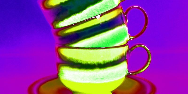 Manufakturen-Blog-PopArt-Projekt: Tassen, blau / pink (Foto: Wigmar Bressel) - basierend auf einem Foto von einem Dekor der Porzellanmanufaktur Fürstenberg aus den 1970er Jahren